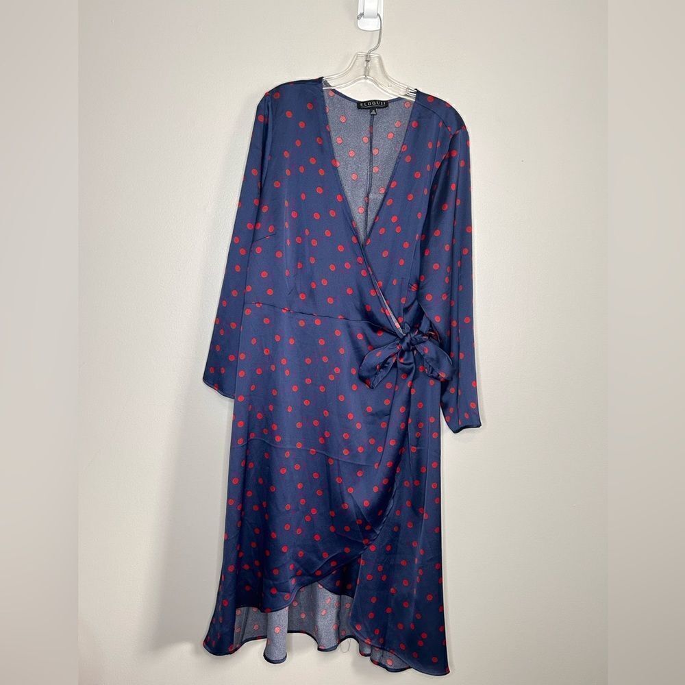 Eloquii Tulip Hem Wrap Polka Dot Dress - Picture 4 of 4